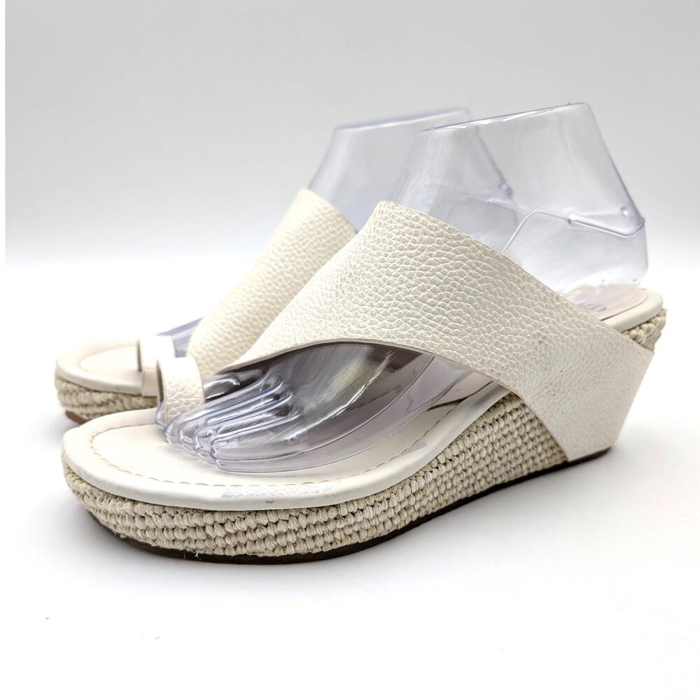 Donald Pliner Gyer Wedge Sandals Open Toe Women's White Leather Size US9M EU40